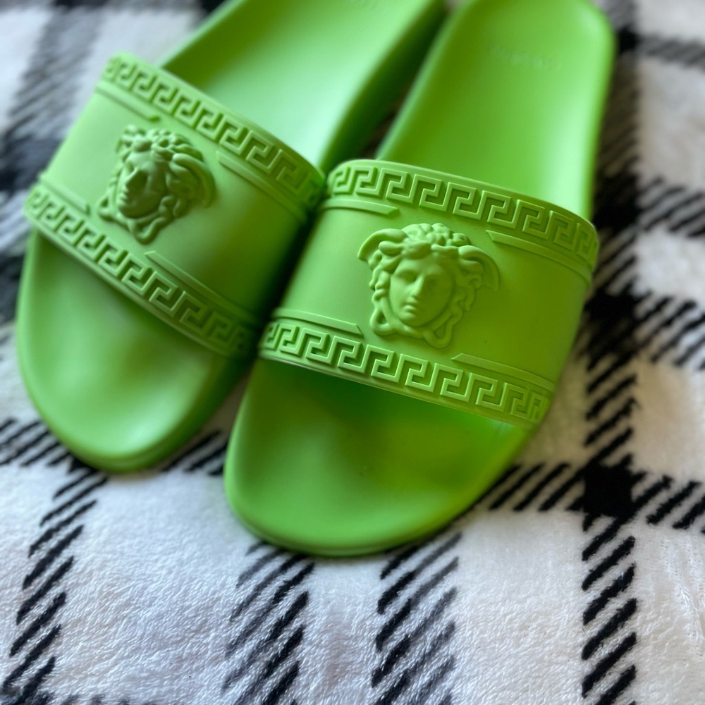 Versace Lime Green Medusa Slides